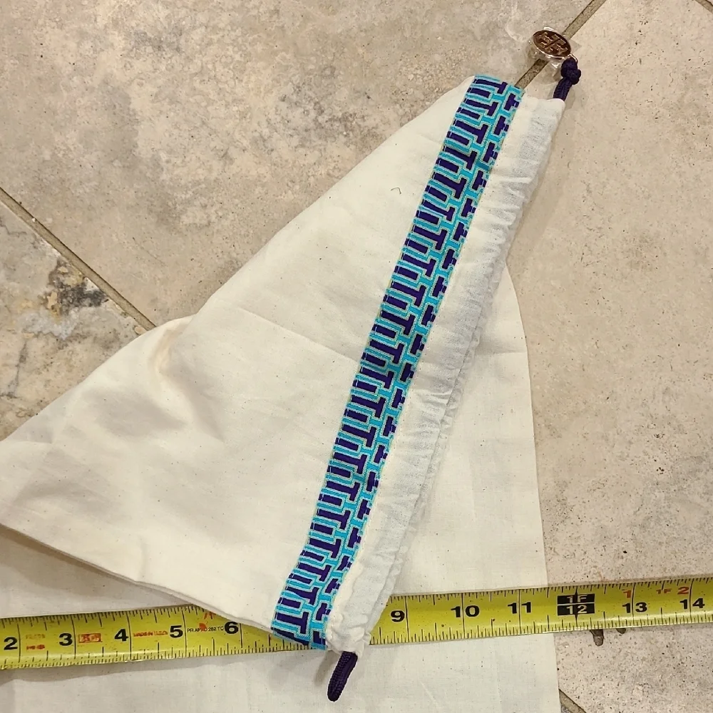 Tory Burch White and Blue Drawstring Bag